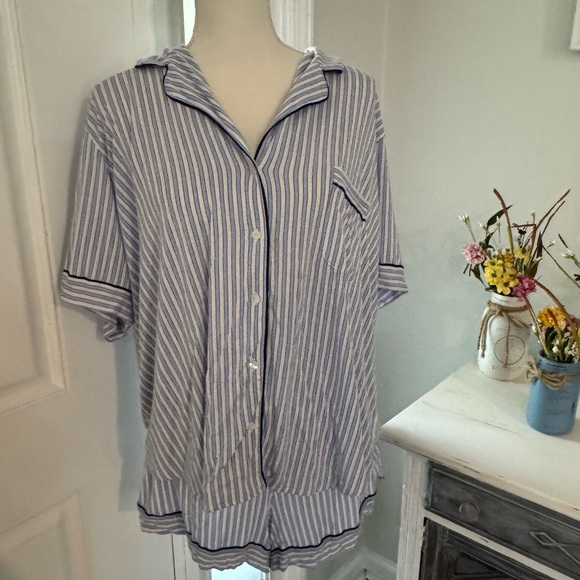 Victoria’s Secret blue, white striped pajama short sleeve top w/ shorts size XXL - Picture 4 of 12